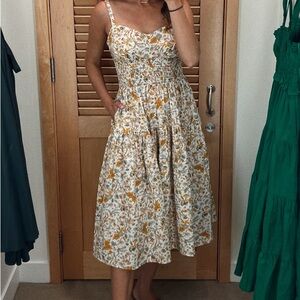 J. Crew Smocked-Waist Dress in Sunny Blooms, Size 00, Yellow Floral, A-line